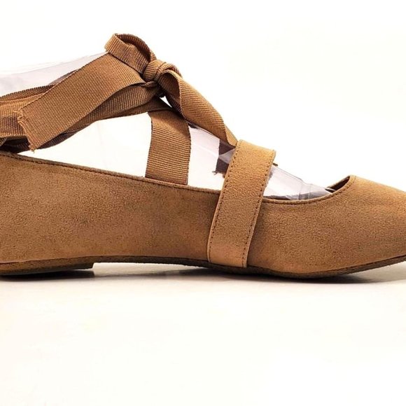 NEW Bamboo Women's Flats Chantel Tan Suede with Ankle Tie Foot Buckle - Picture 4 of 15